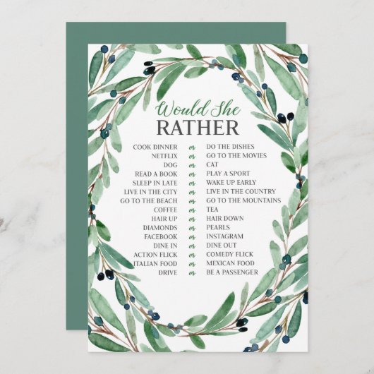 優美な緑の草木のブライダルは彼女むしろ梳きます 招待状 (正面/裏面)