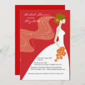 優美な花嫁のブライダルシャワーの招待状の赤 招待状 (正面/裏面)