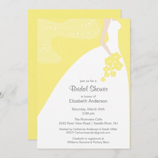 優美な花嫁のブライダルシャワーの招待状の黄色 招待状 (正面/裏面)