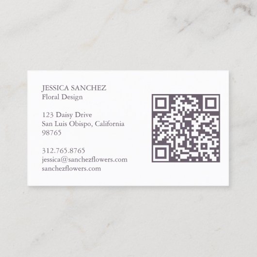 優美な花模様エレガントシックモダンQRコミニマルード 名刺 (裏面)