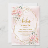 優美な赤面ピンクのフローラ女の子の赤ちゃんシャワー招待状 招待状 (正面)