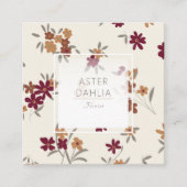 優美な金ゴールドマルーンフローラルパターン スクエア名刺 (正面)