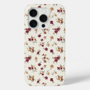 優美な金ゴールドマルーンフローラルパターン iPhone 15 PROケース