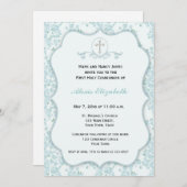 優美な青いフローラ宗教 招待状 (正面/裏面)