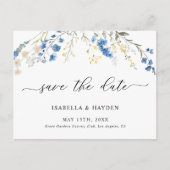 優美な青の野生の花ネイビーフローラ日付を保存 案内ポストカード (正面)