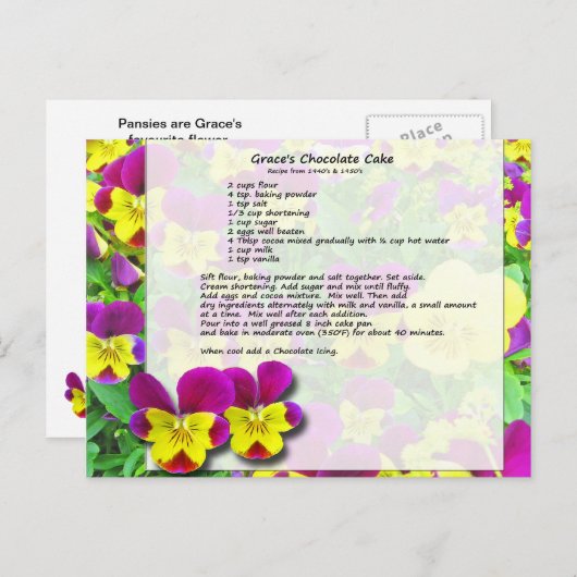 優美のチョコレートケーキの郵便はがき ポストカード (正面/裏面)