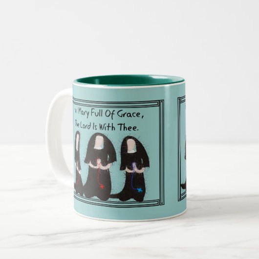 優美の3人の尼僧のひざまずくこと"あられメリー十分に" ツートーンマグカップ (正面左)