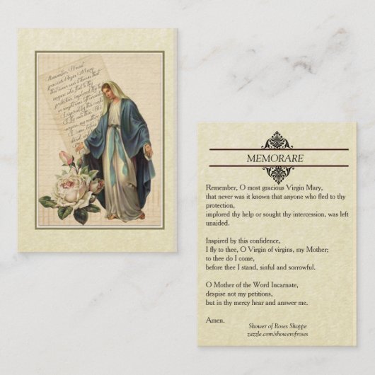 優美のMemorareの神聖なカードの私達の女性 名刺 (正面/裏面)