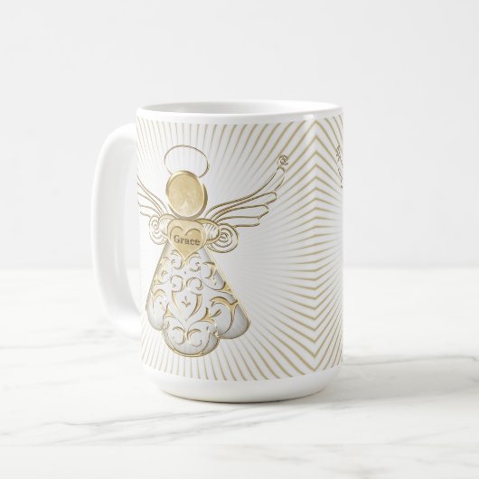 優美のSunraysの金ゴールドのクリスマスの天使 コーヒーマグカップ (正面左)