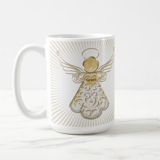 優美のSunraysの金ゴールドのクリスマスの天使 コーヒーマグカップ (左)