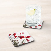 優美エレガントな赤フローラモノグラムの花 コースター (右側)