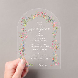 優美エレガントフローラ春ブライダルシャワーアーチ アクリル招待状