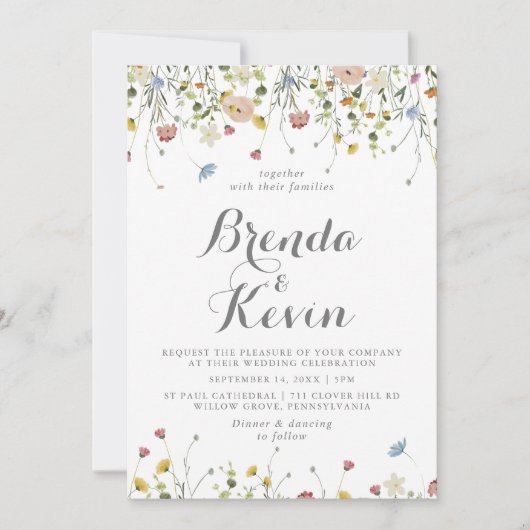 優美カラフルなワイルドバックとフロント結婚ズ 招待状 (正面)