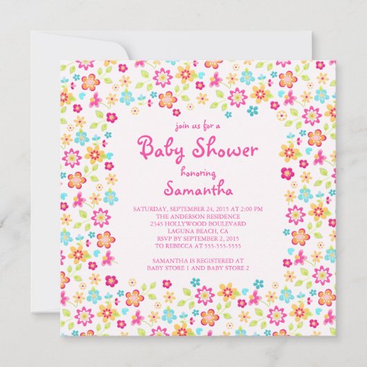 優美カラフルな花ベビーシャワー招待状 招待状 (正面)