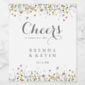 優美カラフルな野生の花の応援の結婚数 ワインラベル (シングルラベル)