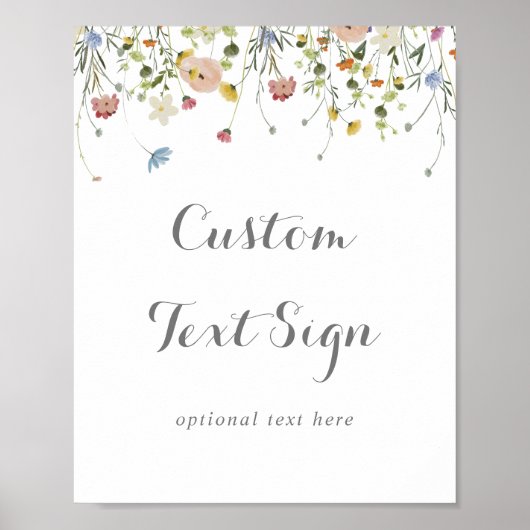 優美カラフルな野生の花カスタム文字標識 ポスター (正面)