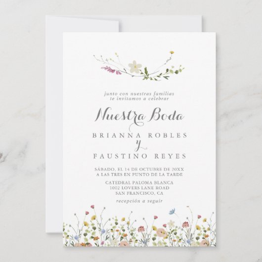 優美カラフルな野生の花ヌエストラ結婚ボダ 招待状 (正面)