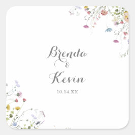 優美カラフルな野生の花結婚の封筒用シール スクエアシール