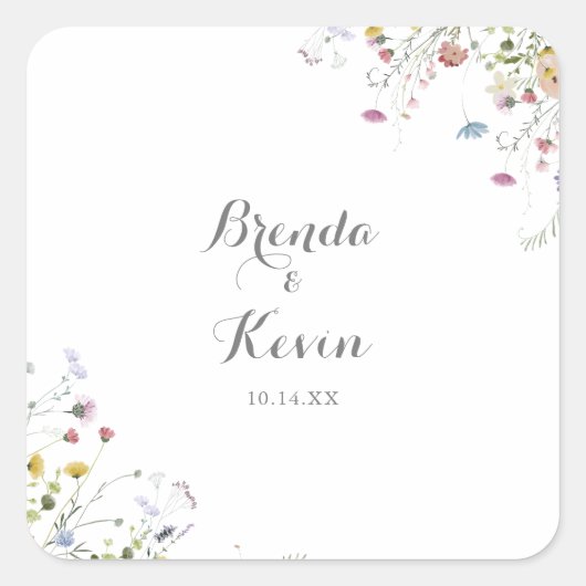 優美カラフルな野生の花結婚の封筒用シール スクエアシール (正面)