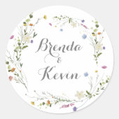 優美カラフルな野生の花結婚の封筒用シール ラウンドシール (正面)