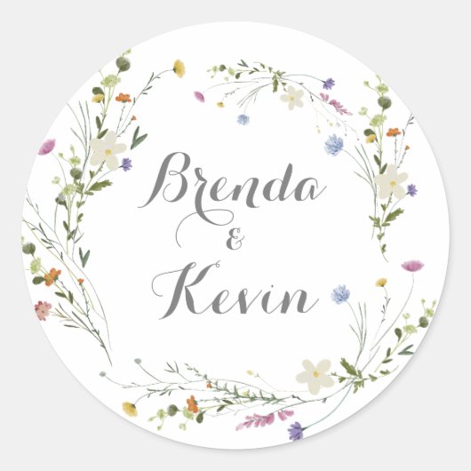 優美カラフルな野生の花結婚の封筒用シール ラウンドシール (正面)