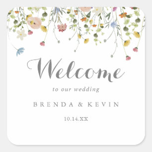 優美カラフルな野生の花結婚の歓迎 スクエアシール