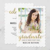 優美スクリプト編集可能カラー卒業カード 招待状 (正面/裏面)