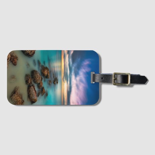 優美湾|のトルコ人及びCaicos上の美しい日没 ラゲッジタグ (正面横)