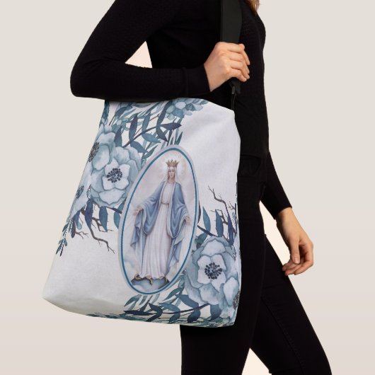 優美|聖母マリア|のレースの青い花柄|の女性 クロスボディバッグ (クローズアップ)