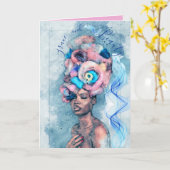 優雅さと美しいカスタマイズ可能なAfrocentric誕生日 カード (黄色い花)