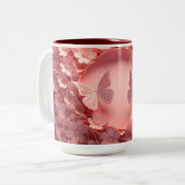 優雅さを体験: 3Dバタフライコーヒーマグ ツートーンマグカップ (正面左)