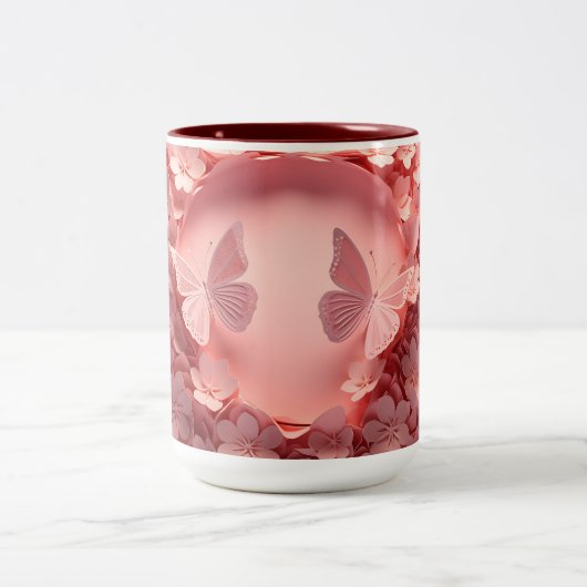 優雅さを体験： 3Dバタフライコーヒーマグ ツートーンマグカップ (中央)