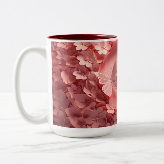 優雅さを体験： 3Dバタフライコーヒーマグ ツートーンマグカップ (左)