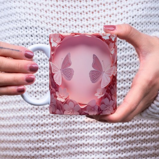 優雅さを体験: 3Dバタフライコーヒーマグ ツートーンマグカップ