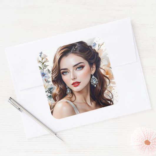 優雅さ、美しい、至福は全て可能な言葉である スクエアシール (封筒)