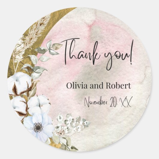 「優雅でタイムレスな感謝の結婚式の引き出物ラウンド ラウンドシール (正面)