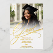 優雅でフォーマルなスクリプト卒業発表 箔招待状 (正面)