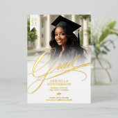 優雅でフォーマルなスクリプト卒業発表 箔招待状 (立ち正面)