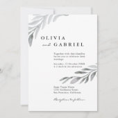 優雅で風通しの良い水色の植物結婚の葉 招待状 (正面)