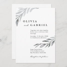 優雅で風通しの良い水色の植物結婚の葉 招待状