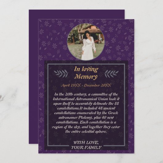 優雅なお別れ：フローラ葬儀とフォトインビ 招待状 (正面/裏面)