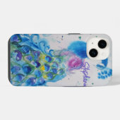 優雅なくじゃくの水彩画　女性向けパステルカラー iPhoneケース (裏面横)