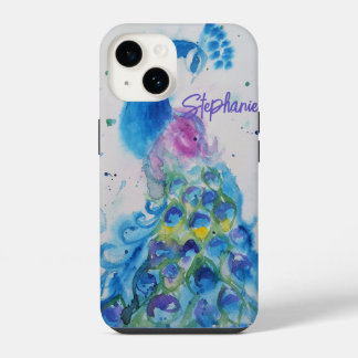優雅なくじゃくの水彩画 女性向けパステルカラー iPhone 14ケース