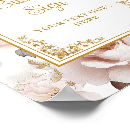 優雅なほこりっぽいピンクの花金ゴールドアクセントカスタム ポスター (角)