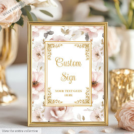 優雅なほこりっぽいピンクの花金ゴールドアクセントカスタム ポスター