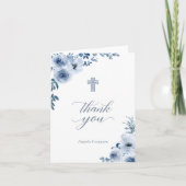 優雅なほこりっぽいブルーフローラバプテスマ《キリスト教》洗礼式や命名式 サンキューカード (正面)