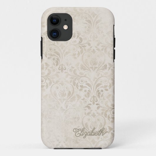 優雅なアイボリーとベージュのヴィンテージ・ダマスク柄 Case-Mate iPhoneケース (裏面)