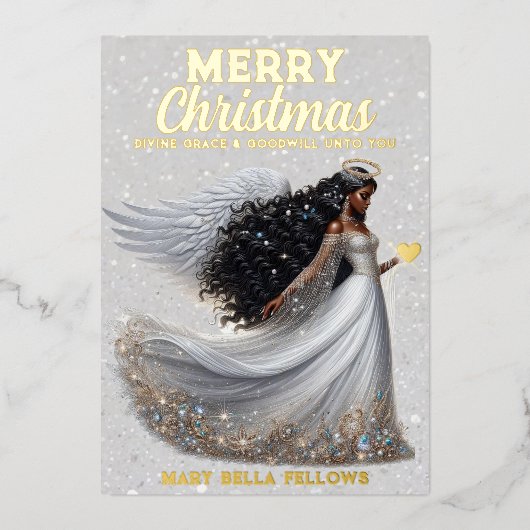 優雅なアフリカ系アメリカ人の天使の女神 スピリチュアル 箔シーズンカード (正面)