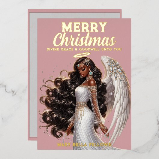 優雅なアフリカ系アメリカ人の天使の女神 スピリチュアル 箔シーズンカード (正面/裏面)