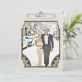 優雅なアールデコの金ゴールドは感謝していしています サンキューカード (スタンド正面)